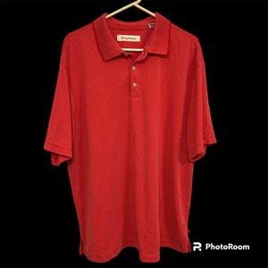 Tommy Bahama Men’s Short Sleeved Polo Orange Striped XL